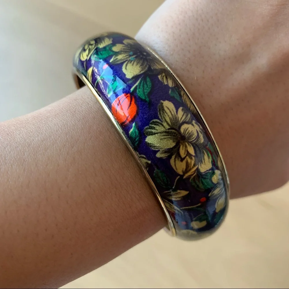 Vintage Floral Pattern Enamel Cloisonne Bangle